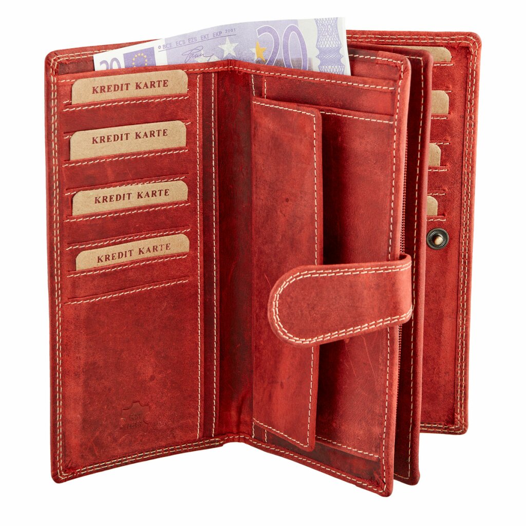 WILD REAL - Portemonnee Dames - Overslagportemonnee - Buffel Leder - 17 x 10 x 3 cm - Inhoud 17 pasjes - Anti-Skim