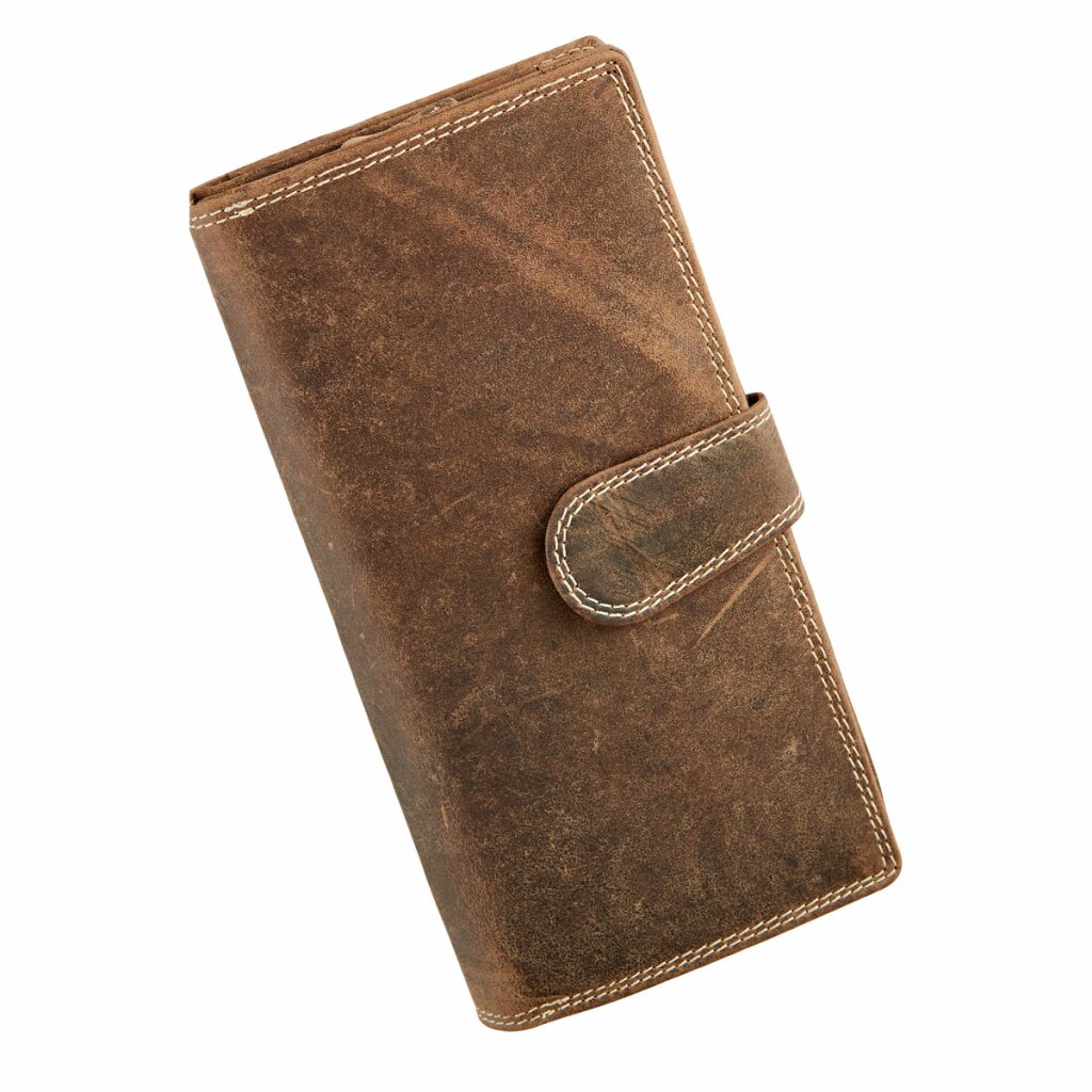 WILD REAL - Portemonnee Dames - Overslagportemonnee - Buffel Leder - 17 x 10 x 3 cm - Inhoud 17 pasjes - Anti-Skim